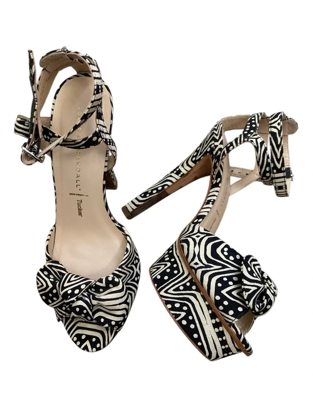Black & White Patterned Bow Ankle-Strap Platform Sandals